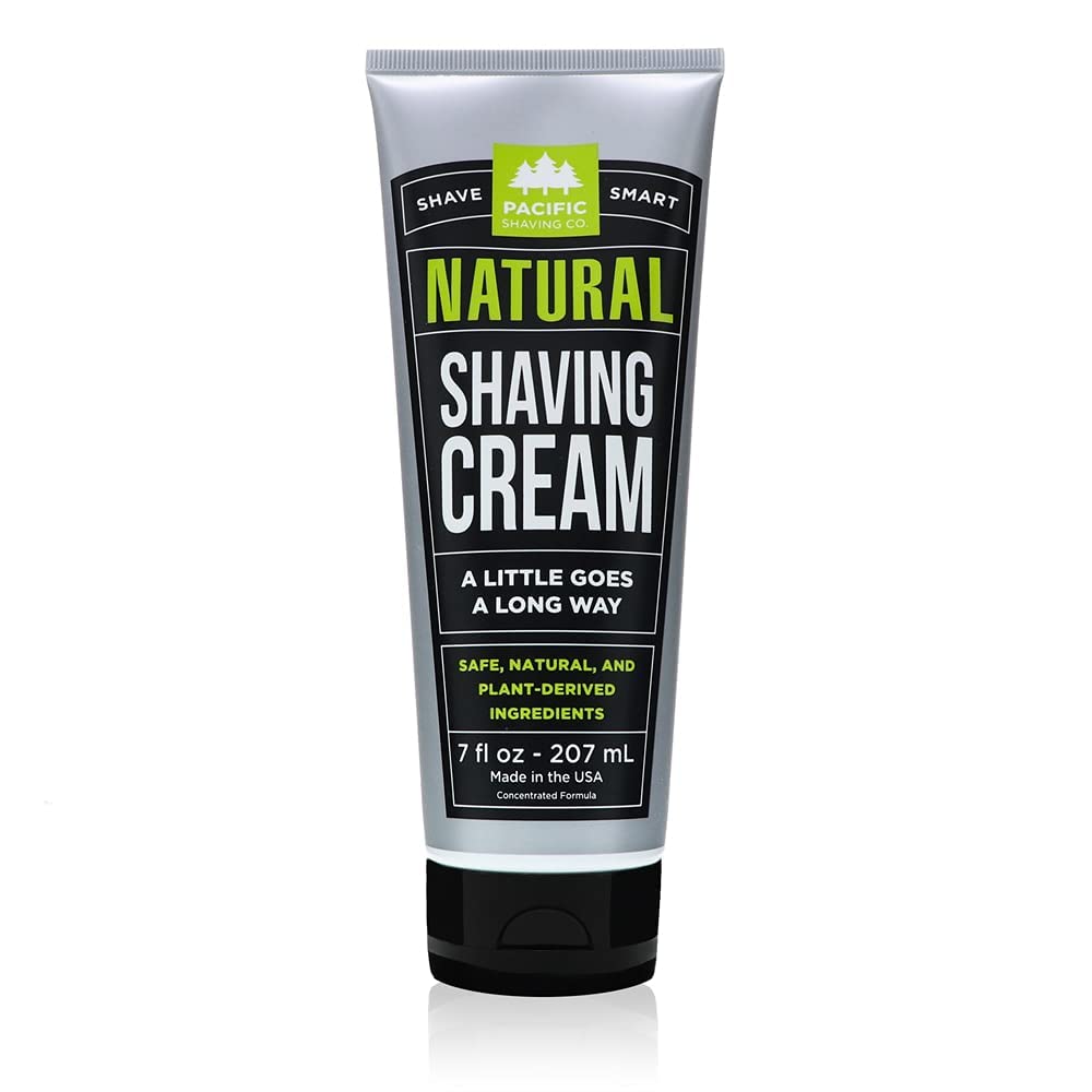 Pacific Shaving Company Natural Shaving Cream - Shea Butter + Vitamin E Shave Cream for Hydrated Sensitive Skin - Clean Formula for a Smooth, Anti-Redness + Irritation-Free Shave Cream (3.4 Oz)