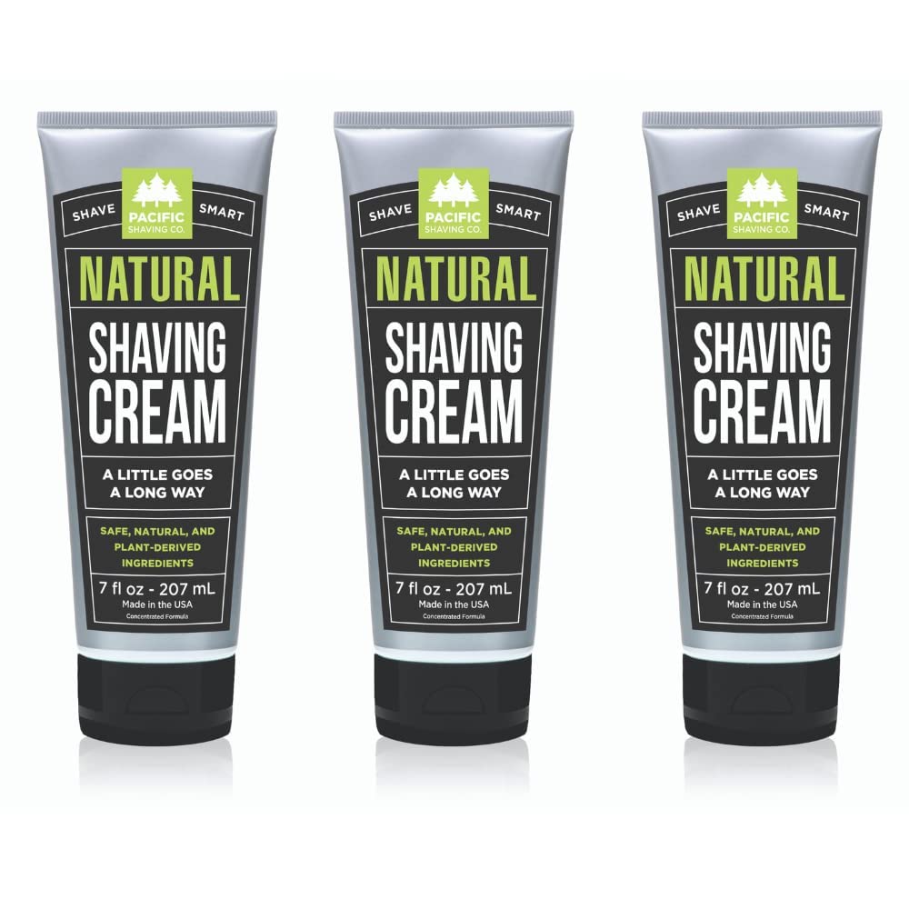 Pacific Shaving Company Natural Shaving Cream - Shea Butter + Vitamin E Shave Cream for Hydrated Sensitive Skin - Clean Formula for a Smooth, Anti-Redness + Irritation-Free Shave Cream (3.4 Oz)