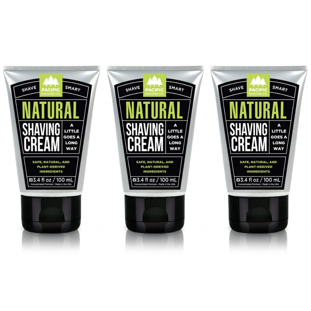 Pacific Shaving Company Natural Shaving Cream - Shea Butter + Vitamin E Shave Cream for Hydrated Sensitive Skin - Clean Formula for a Smooth, Anti-Redness + Irritation-Free Shave Cream (3.4 Oz)